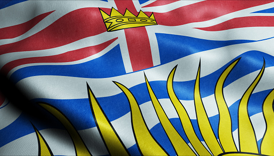 3D waving Canada Province/Territory flag of British Columbia