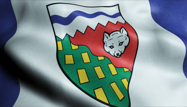 3D Waving Flag of Northwest Territories Province or Territory of Canada Cloesup View 3D waving Canada Province/Territory flag of Northwest northwest territories flag stock pictures, royalty-free photos & images