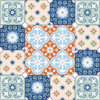 Retro peranakan or victorian style tiles pattern.