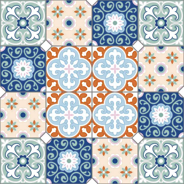 Vector illustration of retro peranakan style tiles