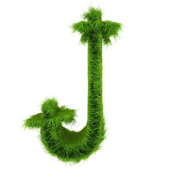 흰색에 고립 된 녹색 잔디로 만든 문자 j. 3d 렌더링 - letter j alphabet three dimensional shape green 뉴스 사진 이미지