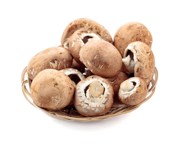 istock Fresh mushrooms champignon. Isolated  on a white background. 1180038551