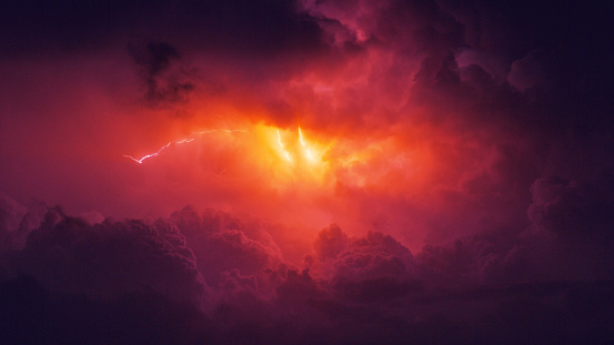 Thunderstorm and beautiful colorful clouds. Close-up