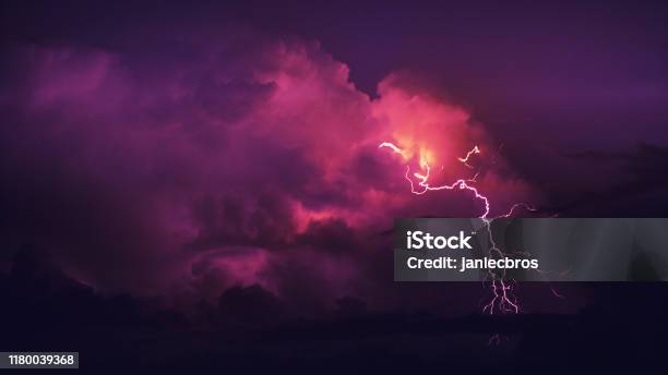 Thunderstor Stock Photo - Download Image Now - Lightning, Storm, Red