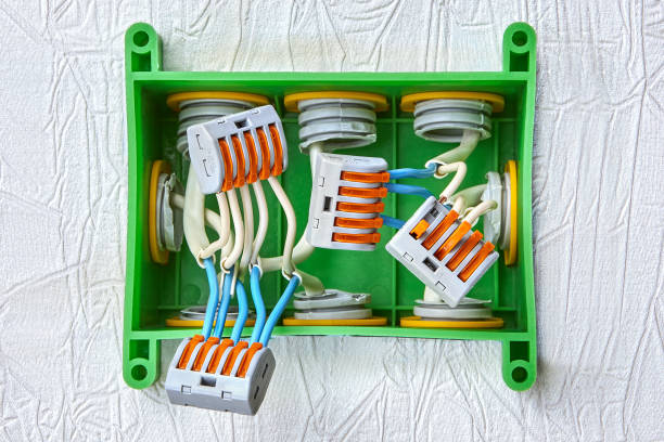 istock Spring lever electric  connectors with 5 terminals. 1180040201