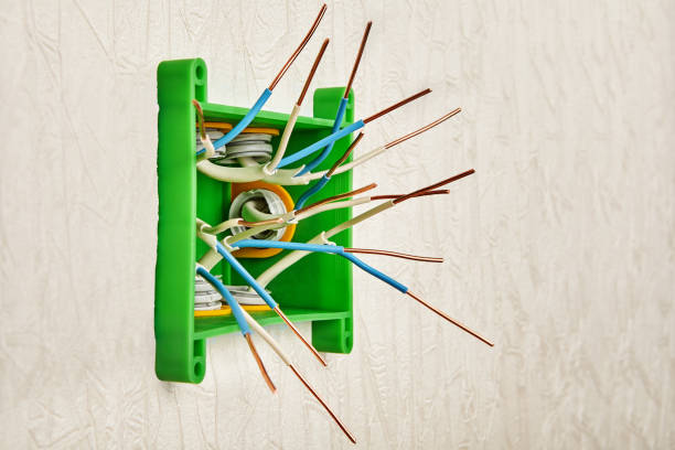repair of home electrical networks. - electrical junction box imagens e fotografias de stock