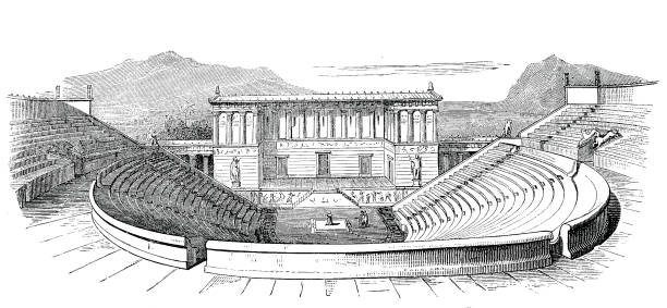 Segesta theater, Sicily Illustration from 19th century amphitheater stock illustrations