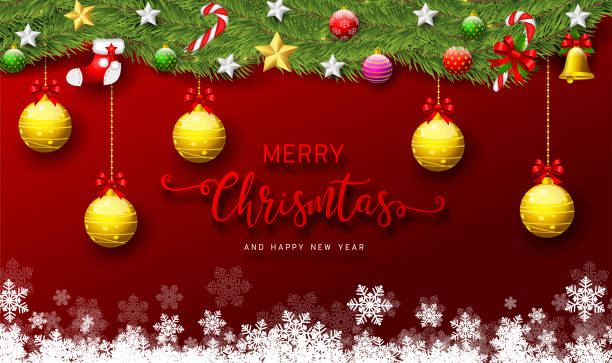 istock Holiday's Background with Season Wishes and Border of Realistic Looking Christmas Tree Branches Decorated 1180051408