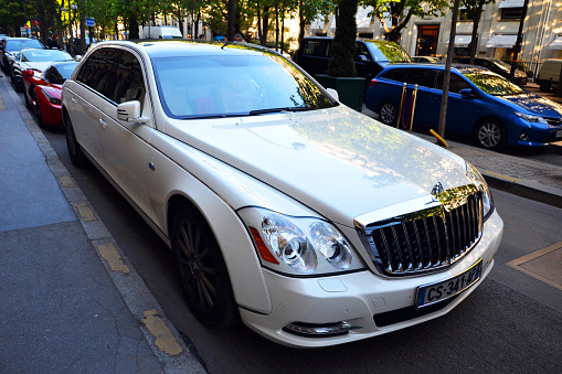 Paris, France - april 18th 2015 : Mercedes Maybach 62s parked in a street (front).