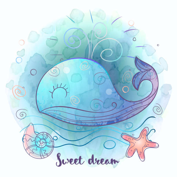 istock Cute jellyfish sleeping sweetly. Vector illustration. Watercolor. 1180053767