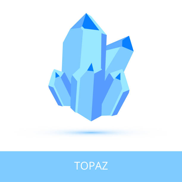 Vector mineralogy icon of a silicate mineral topaz from the mohs scale of mineral hardness isolated on a white background. Blue crystalline stone or gemstone crystal topaz isolated on a white background. hardness stock illustrations