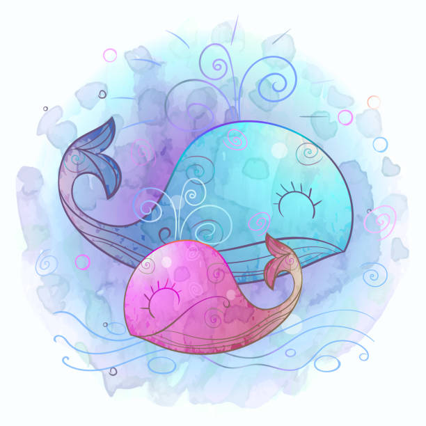 istock Whale mom with a small whale. Motherhood. Watercolor. Vector 1180056074