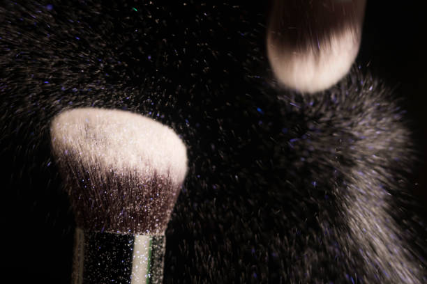 Cosmetics brush and colorful makeup powder