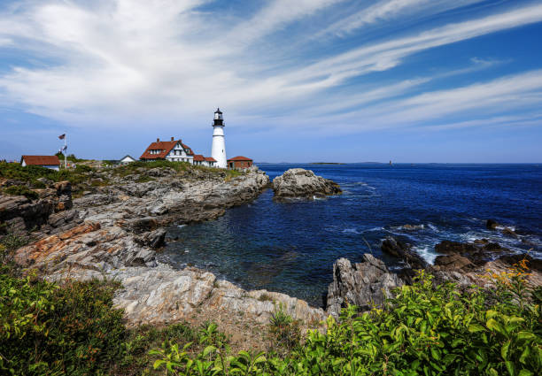 lumière de cap elizabeth - travel maine coast region lighthouse lighting equipment photos et images de collection