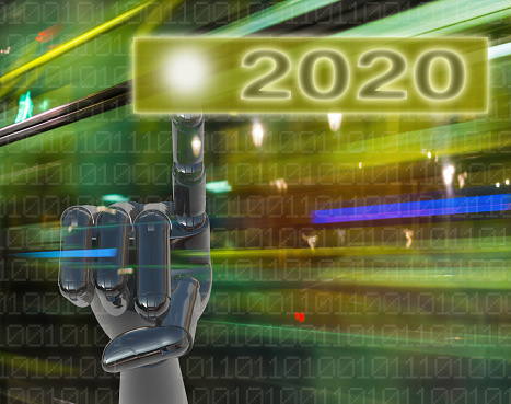 Robot Hand Touching 2020 Button