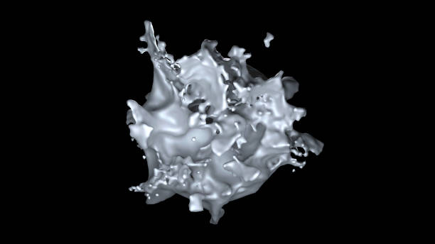istock Computer generated an object similar to a clot of milk or a white liquid with many sprays, isolated on a black background. 3D rendering 1180068906