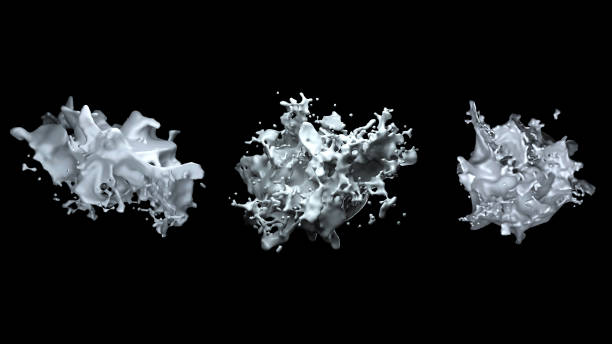 istock Computer generated an object similar to a clot of milk or a white liquid with many sprays, isolated on a black background. 3D rendering 1180069418