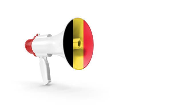 istock Megaphone or Loudspeaker with Belgium Flag on White 1180072329