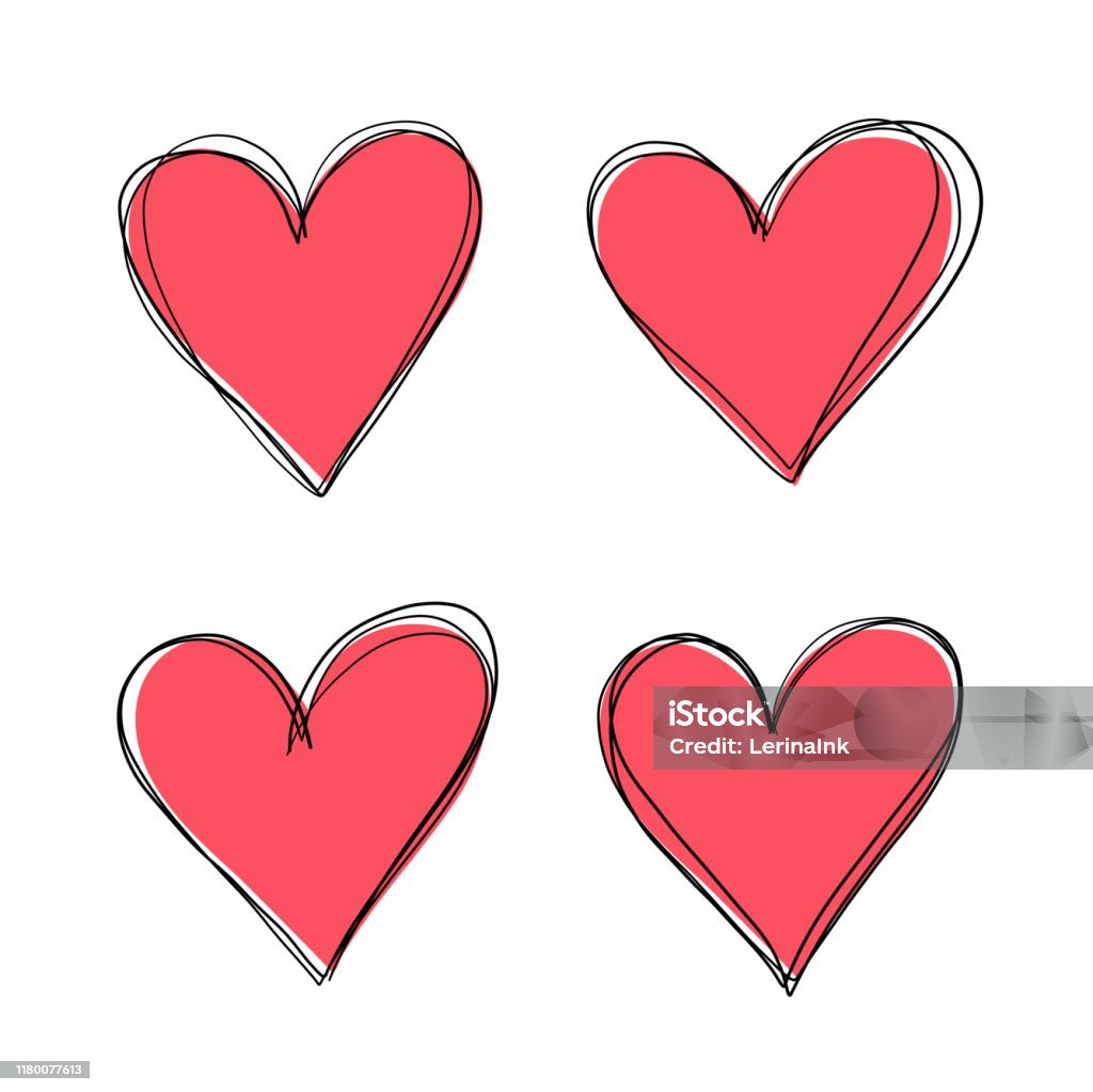 Trái Tim Đỏ Trên Nền Trắng Bị Cô Lập Bàn Tay Vẽ Tập Hợp Các Dấu ...