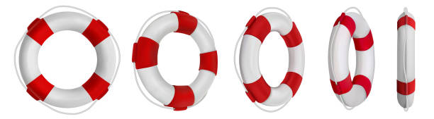 3d rescue life belt illustrations. 5 different perspectives of lifeboat, buoy. Realistic vetor illustration collection. Set of lifeline icons isolated. 3d rescue life belt illustrations. 5 different perspectives of lifeboat, buoy. Realistic vetor illustration collection. Set of lifeline icons isolated. buoy stock illustrations