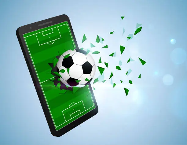 Vector illustration of Soccer ball breaking smartphone