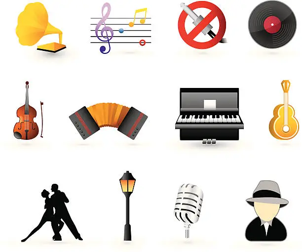 Vector illustration of tango music icon set