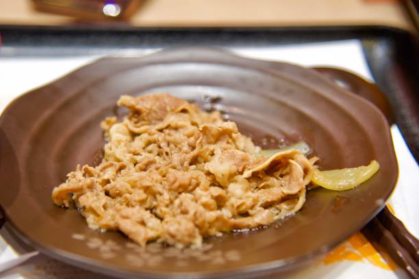 Stir fried sliced meat on a plate