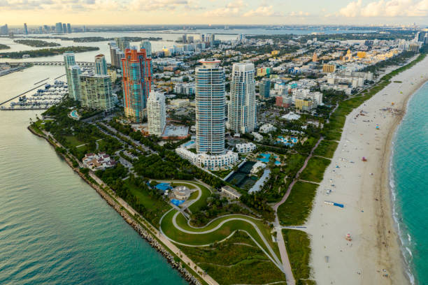 istock Aerial drone photo Miami Beach South Pointe Park 1180087835