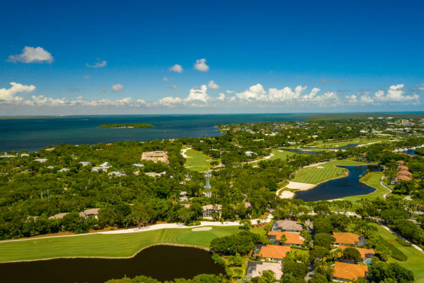 Aerial drone photo Ocean Reef Club Key Largo Florida an upscale neighborhood Aerial drone photo Ocean Reef Club Key Largo Florida an upscale neighborhood key largo stock pictures, royalty-free photos & images