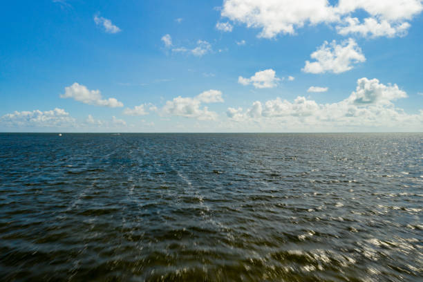 Flying over water fast motion blur drone pov photo