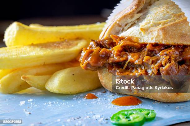 Vegan Bbq Pulled Jackfruit In Barbecue Sauce Stock Photo - Download Image Now - Above, Barbecue - Meal, Barbeque Sauce