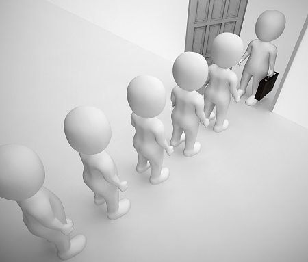 Job queue for interview and work shows Employment and professions. Unemployed or jobless applying for a workplace - 3d illustration