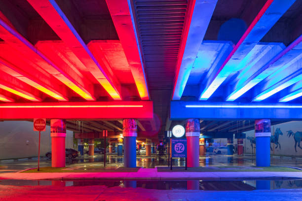 istock Neon bridge Miami Design District shot long exposure with motion blur 1180089846
