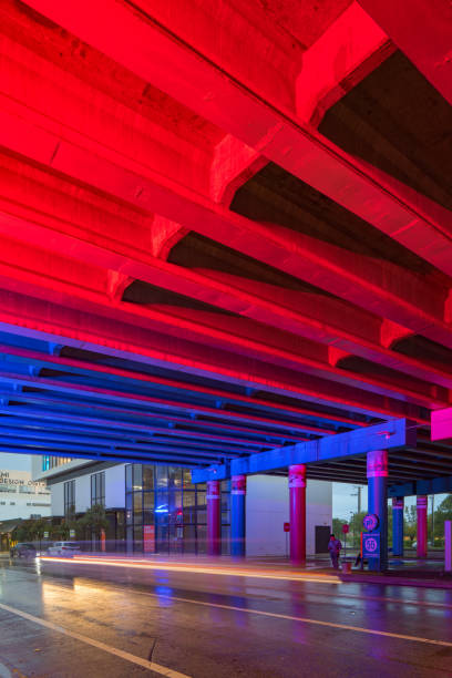 istock Neon bridge Miami Design District shot long exposure with motion blur 1180089927