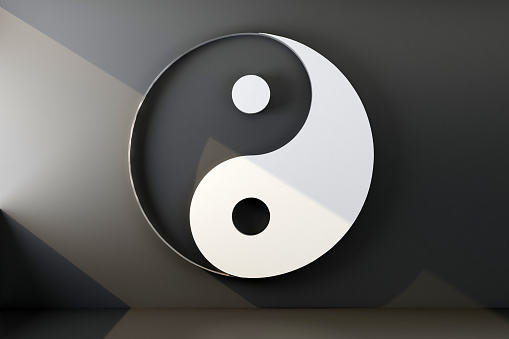 yin yang symbol on the wall. 3d rendering