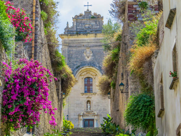Cathedral of San Bartolomeo in Lipari, Aeolian Islands, Italy stock photo
