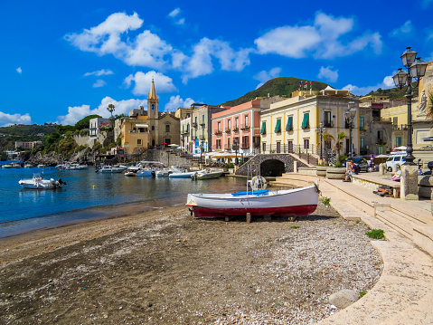 Vulcano, Italy - July 16, 2014: View of the port of Lipari, Aeolian Islands.