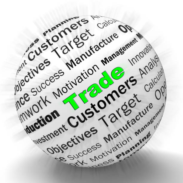o ícone do conceito do comércio e do comércio significa negócios das transações comerciais à companhia-ilustração 3d - dealings - fotografias e filmes do acervo