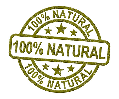100% natural stamp means completely certified organic. One hundred percent pure and environmentally friendly - 3d illustration