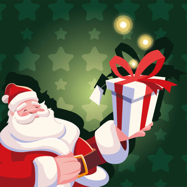 kartka świąteczna świętego mikołaja z pudełkiem prezentowym - belt men gift night stock illustrations