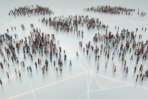 Urban crowds of people from above