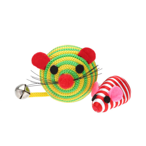 Colorful toy mice for cats on white background Colorful toy mice for cats on white background hunting decoy photos stock pictures, royalty-free photos & images