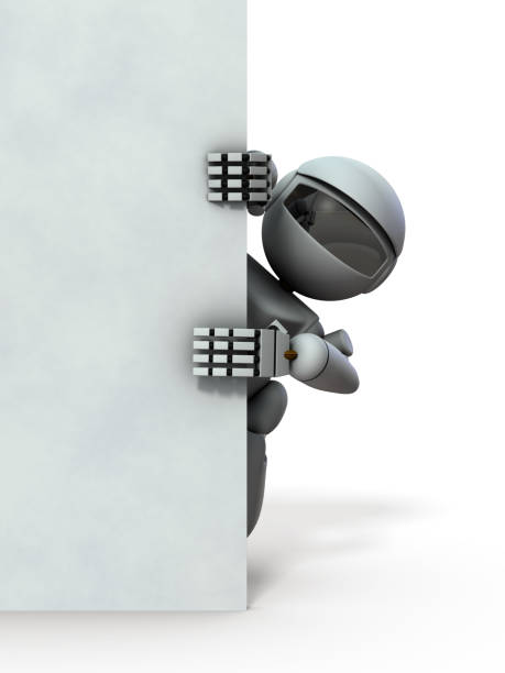 istock An artificial intelligence robot that makes a face out of the wall. White background. 3D illustration. 1180117696