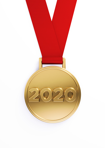 Gold medal on white background, 2020 writes on the gold medal. Vertical composition with clipping path. Great use for Best of 2020 concepts.