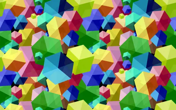 Vector illustration of Seamless abstract geometric pattern - A large group of multi-colored translucent cubes or hexagons.