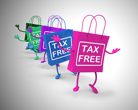 Tax-free concept icon means no customs duty required. Untaxed and exempted shopping zone - 3d illustration