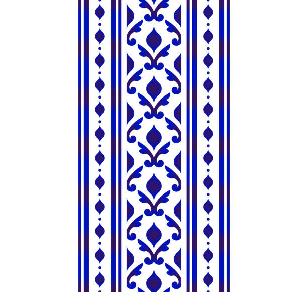 сине-белые бесшовные границы - russian culture ornate pattern vector stock illustrations