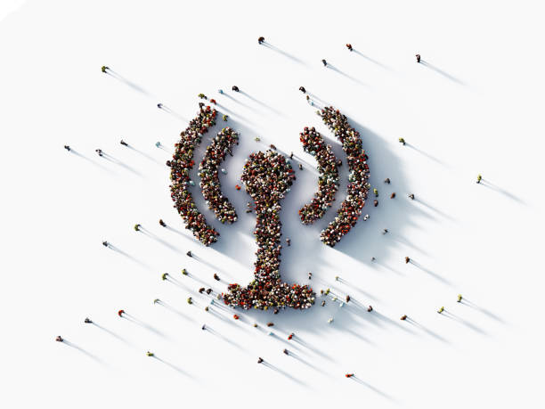 istock Human Crowd Forming Wireless Icon on White Background - Wi-Fi Concept 1180125981