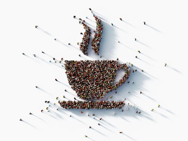 Human crowd forming coffee mug icon on white background. Horizontal composition with copy space. Clipping path is included. Cafeteria concept