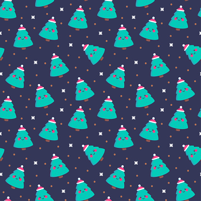 Cute Christmas tree seamless pattern. Vector illustration.